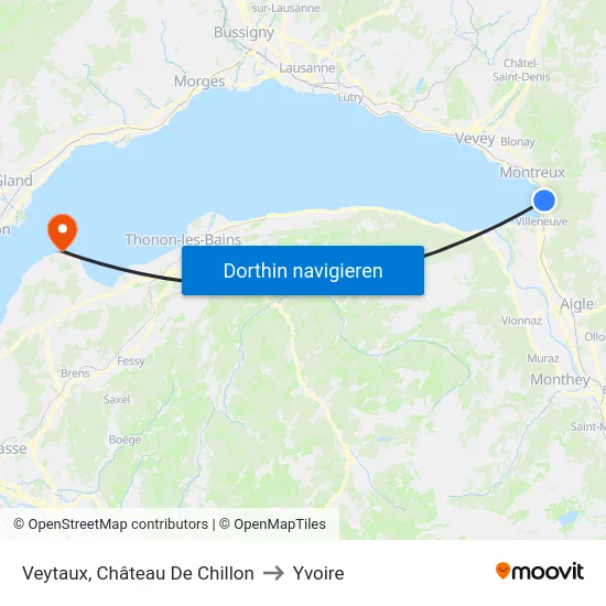 Veytaux, Château De Chillon to Yvoire map