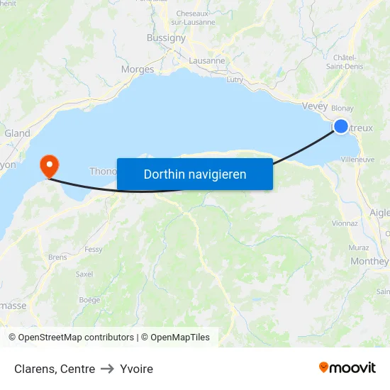 Clarens, Centre to Yvoire map