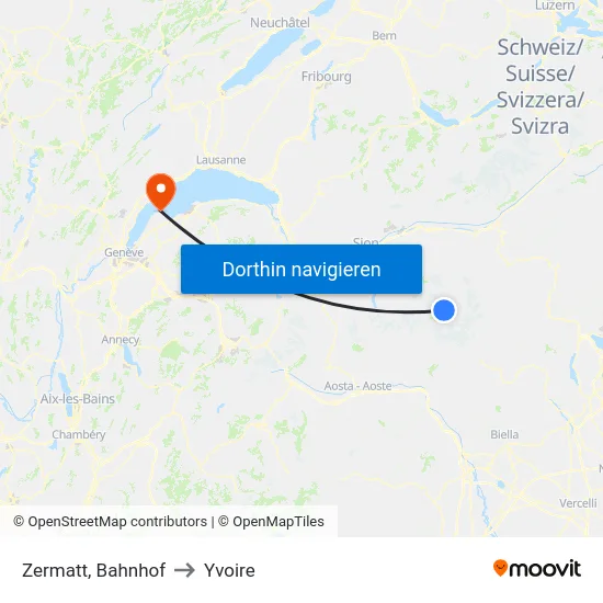 Zermatt, Bahnhof to Yvoire map