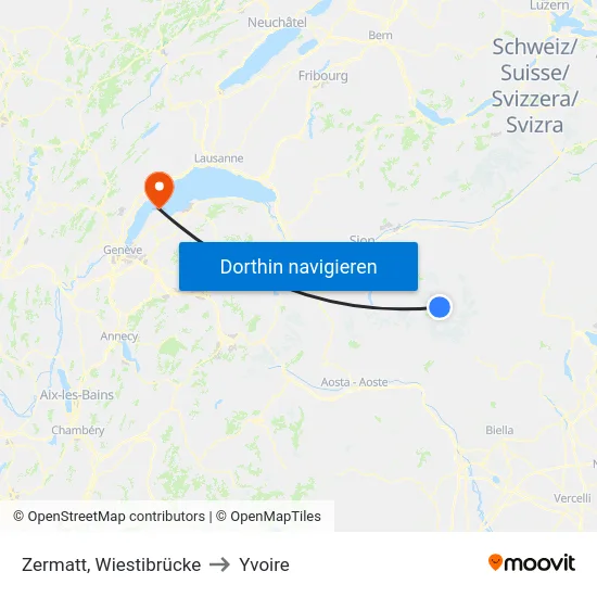 Zermatt, Wiestibrücke to Yvoire map