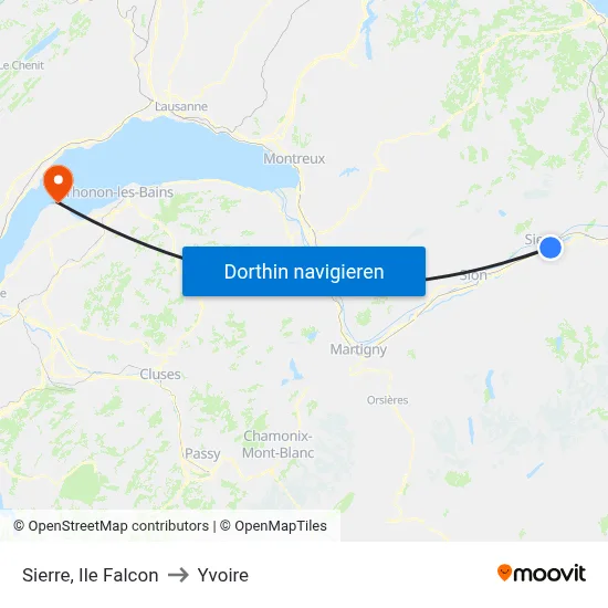 Sierre, Ile Falcon to Yvoire map
