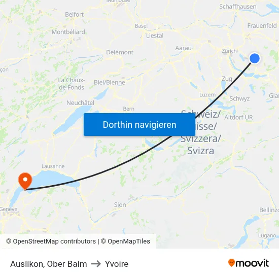 Auslikon, Ober Balm to Yvoire map