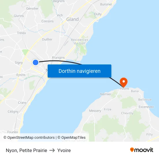 Nyon, Petite Prairie to Yvoire map