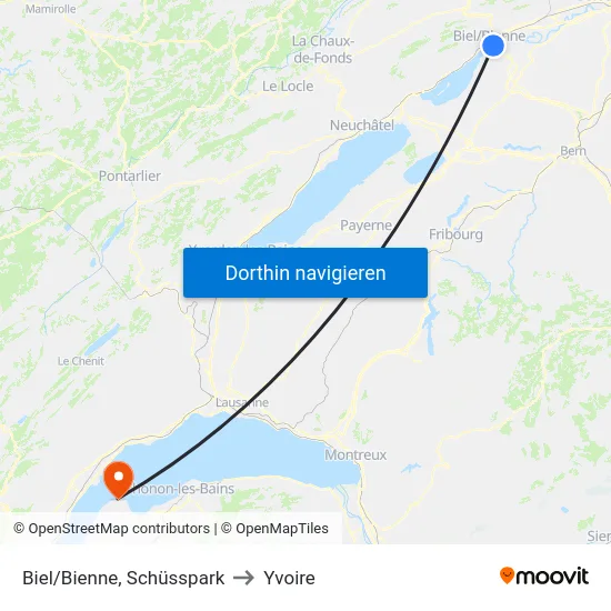 Biel/Bienne, Schüsspark to Yvoire map