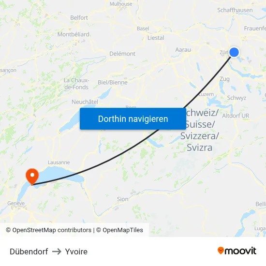 Dübendorf to Yvoire map