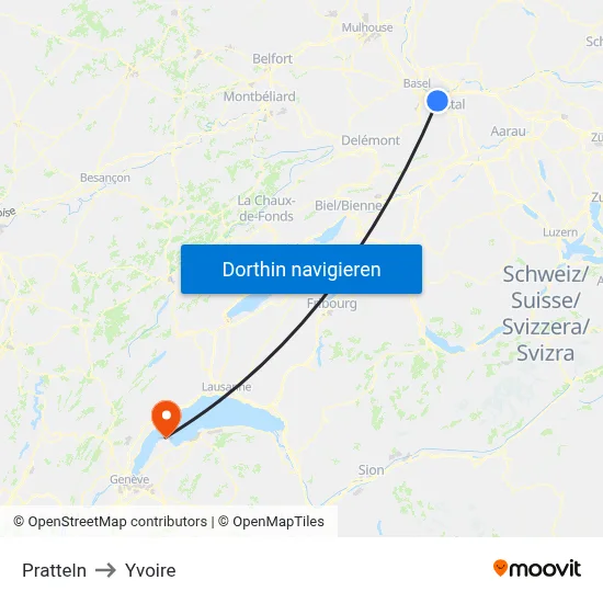 Pratteln to Yvoire map