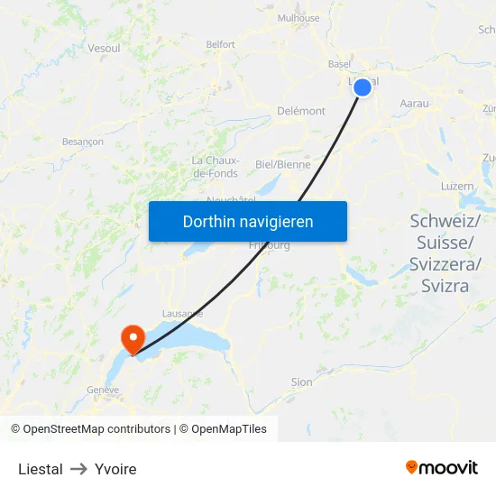 Liestal to Yvoire map