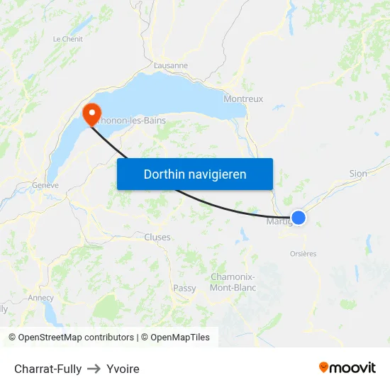 Charrat-Fully to Yvoire map