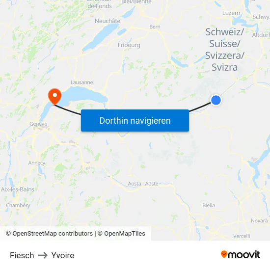 Fiesch to Yvoire map