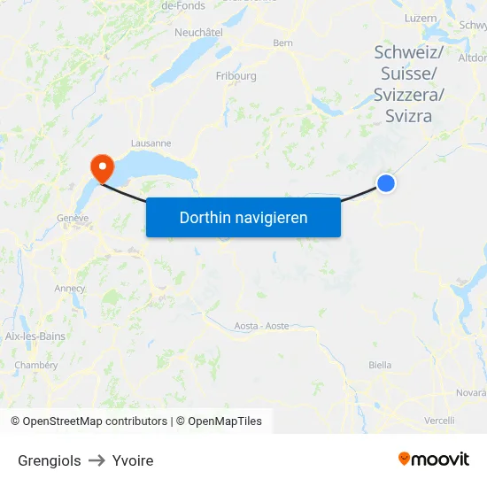 Grengiols to Yvoire map