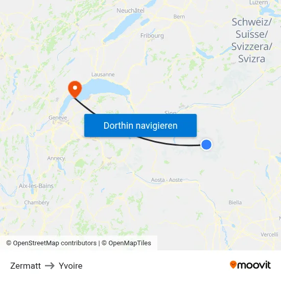 Zermatt to Yvoire map