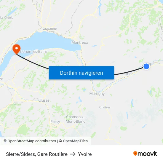 Sierre/Siders, Gare Routière to Yvoire map