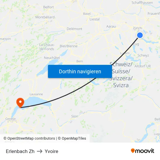 Erlenbach Zh to Yvoire map