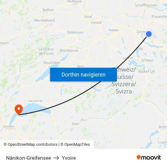 Nänikon-Greifensee to Yvoire map