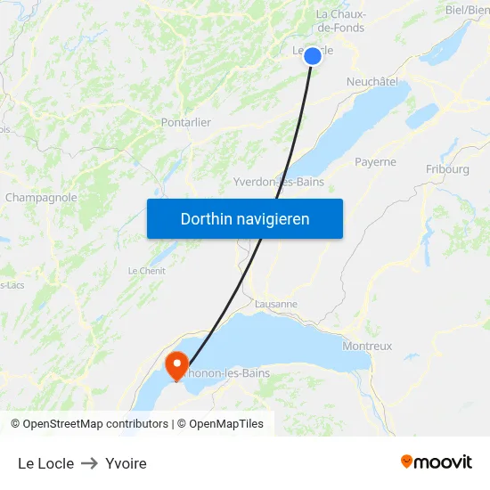 Le Locle to Yvoire map