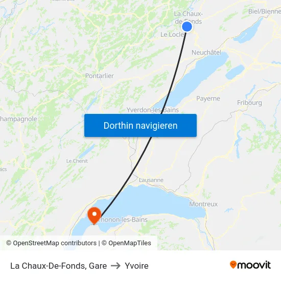 La Chaux-De-Fonds, Gare to Yvoire map