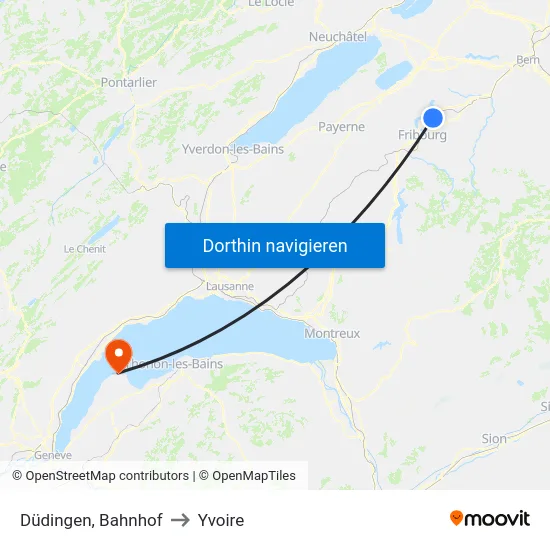 Düdingen, Bahnhof to Yvoire map