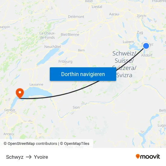 Schwyz to Yvoire map