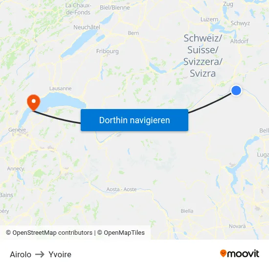 Airolo to Yvoire map