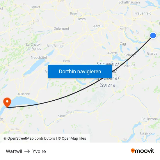 Wattwil to Yvoire map