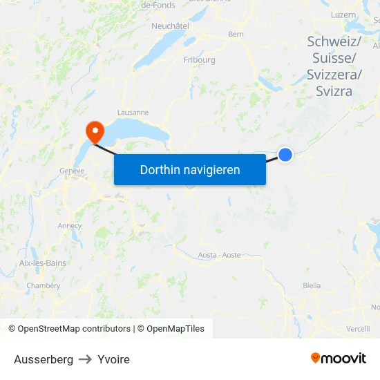 Ausserberg to Yvoire map
