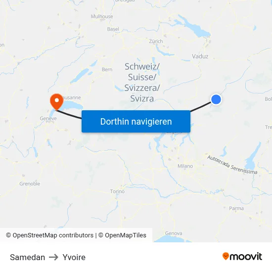 Samedan to Yvoire map