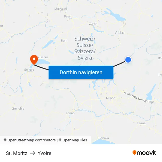 St. Moritz to Yvoire map