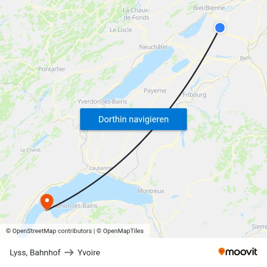 Lyss, Bahnhof to Yvoire map