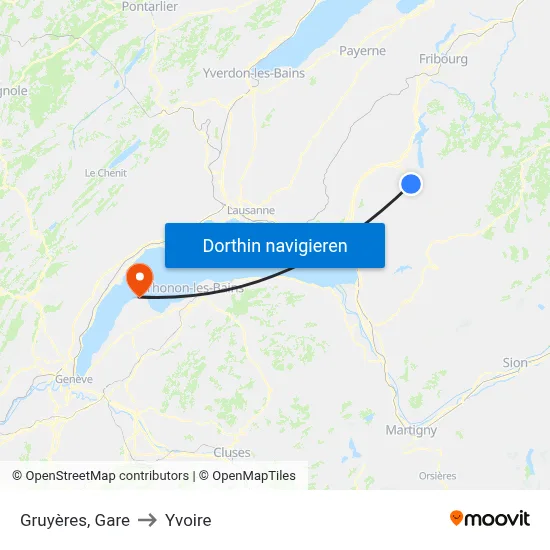 Gruyères, Gare to Yvoire map