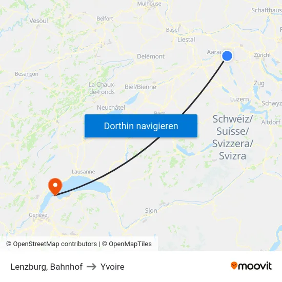 Lenzburg, Bahnhof to Yvoire map