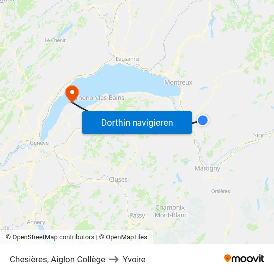 Chesières, Aiglon Collège to Yvoire map