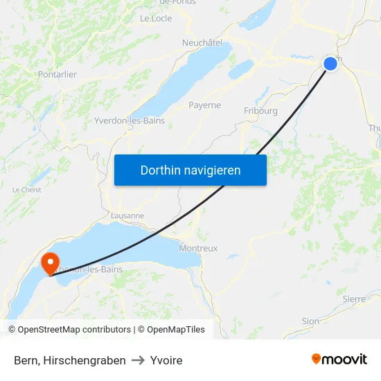 Bern, Hirschengraben to Yvoire map