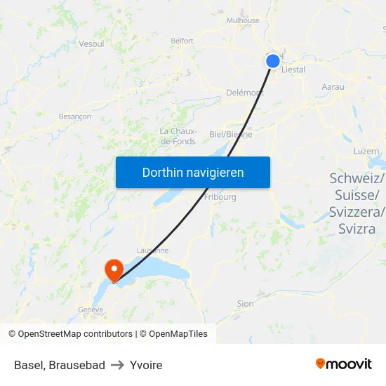 Basel, Brausebad to Yvoire map