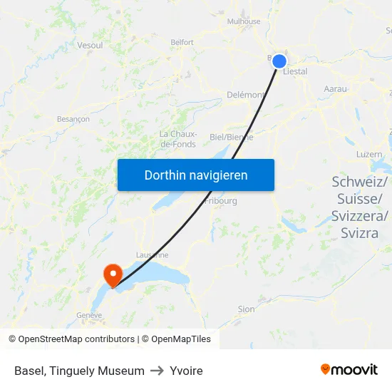 Basel, Tinguely Museum to Yvoire map