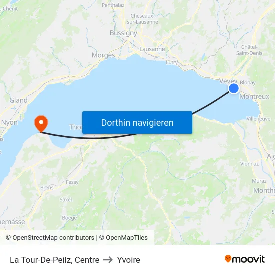 La Tour-De-Peilz, Centre to Yvoire map