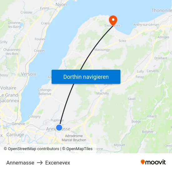 Annemasse to Excenevex map