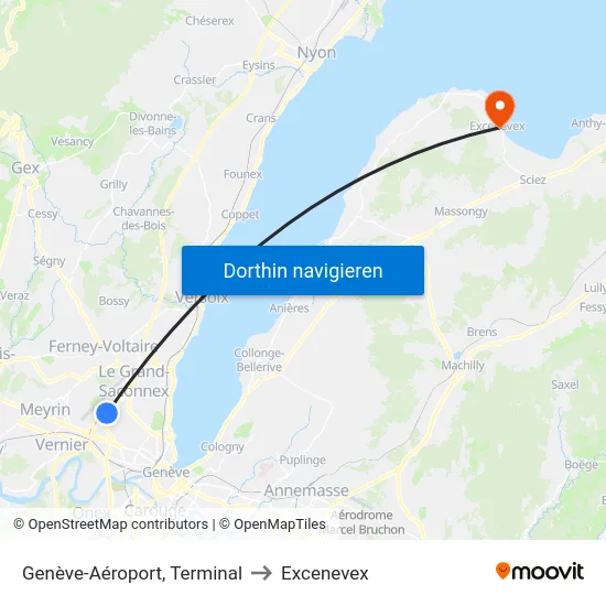 Genève-Aéroport, Terminal to Excenevex map