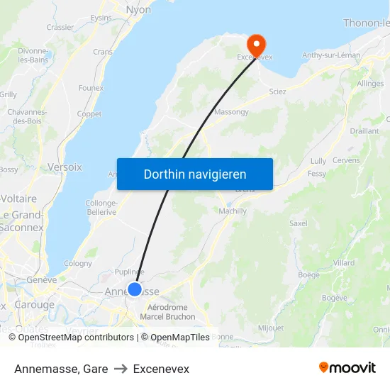 Annemasse, Gare to Excenevex map