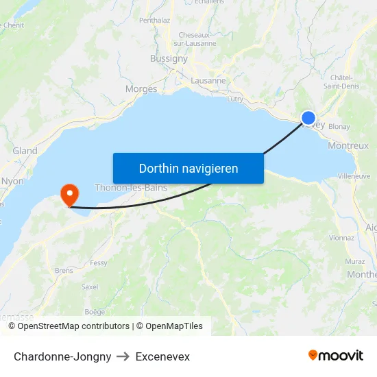Chardonne-Jongny to Excenevex map