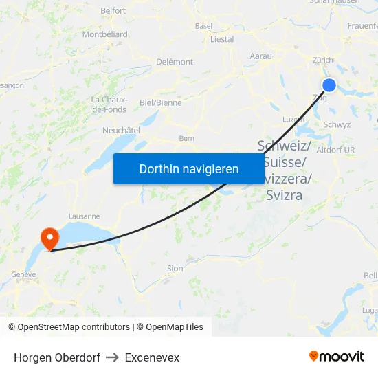 Horgen Oberdorf, Bahnhof to Excenevex map