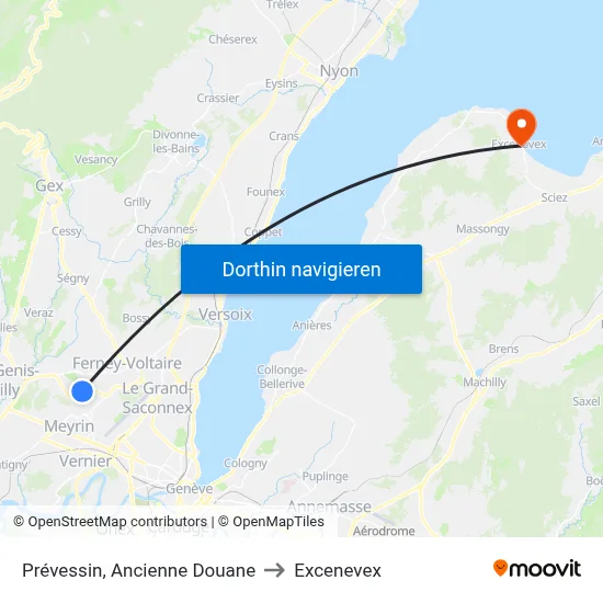 Prévessin, Ancienne Douane to Excenevex map