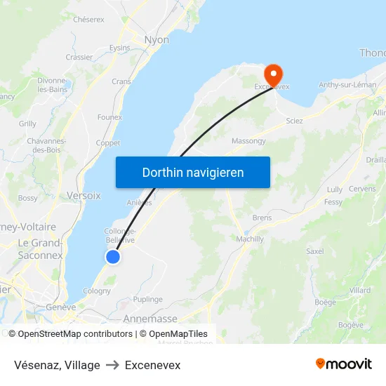 Vésenaz, Village to Excenevex map