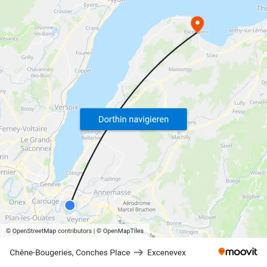 Chêne-Bougeries, Conches Place to Excenevex map