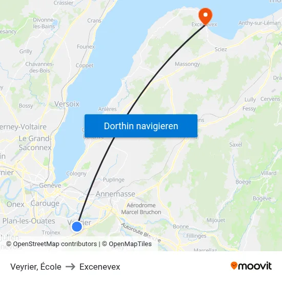 Veyrier, École to Excenevex map