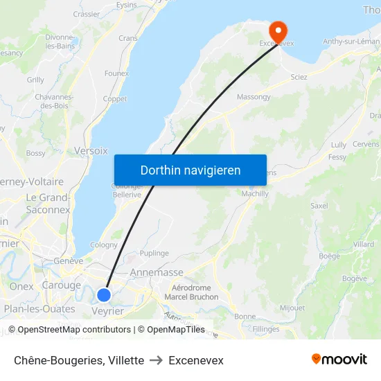Chêne-Bougeries, Villette to Excenevex map