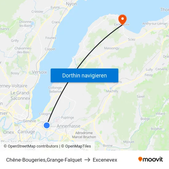 Chêne-Bougeries,Grange-Falquet to Excenevex map