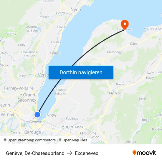 Genève, De-Chateaubriand to Excenevex map