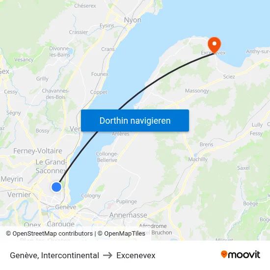 Genève, Intercontinental to Excenevex map