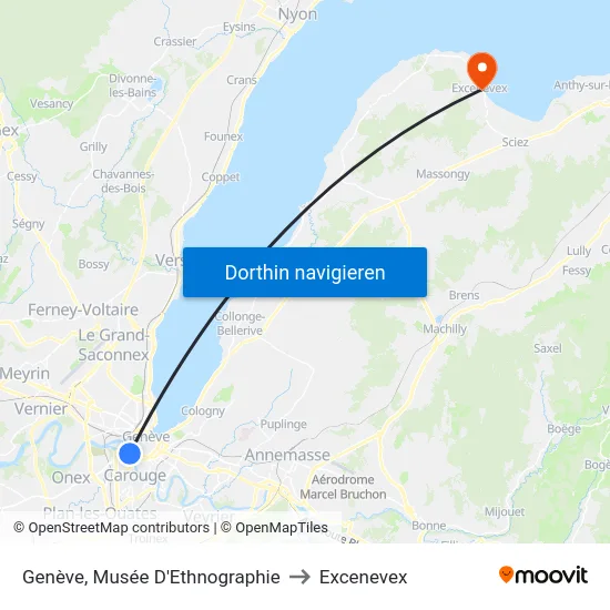 Genève, Musée D'Ethnographie to Excenevex map