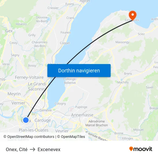 Onex, Cité to Excenevex map